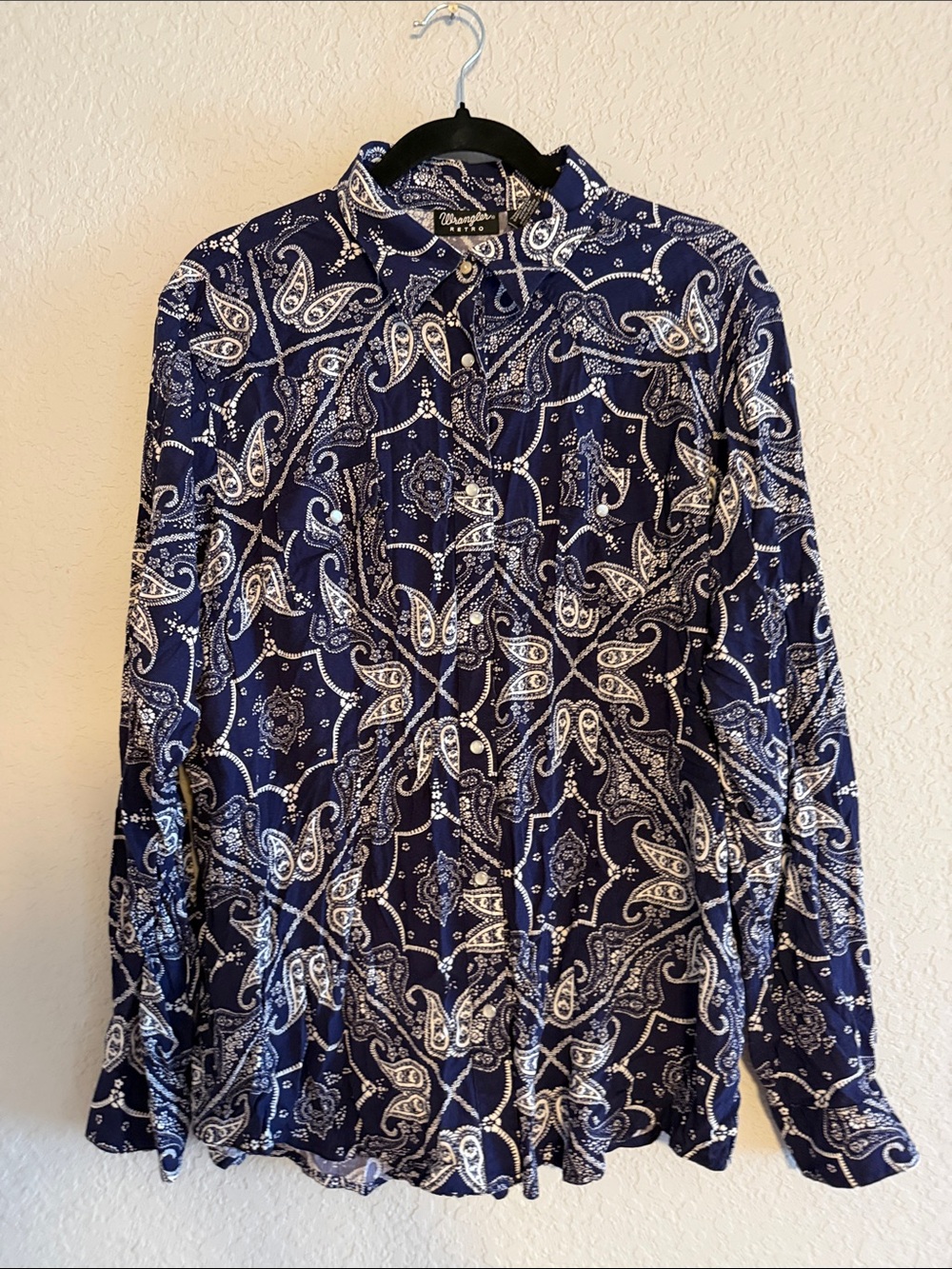Wrangler Navy and White Paisley Button-Down Shirt
